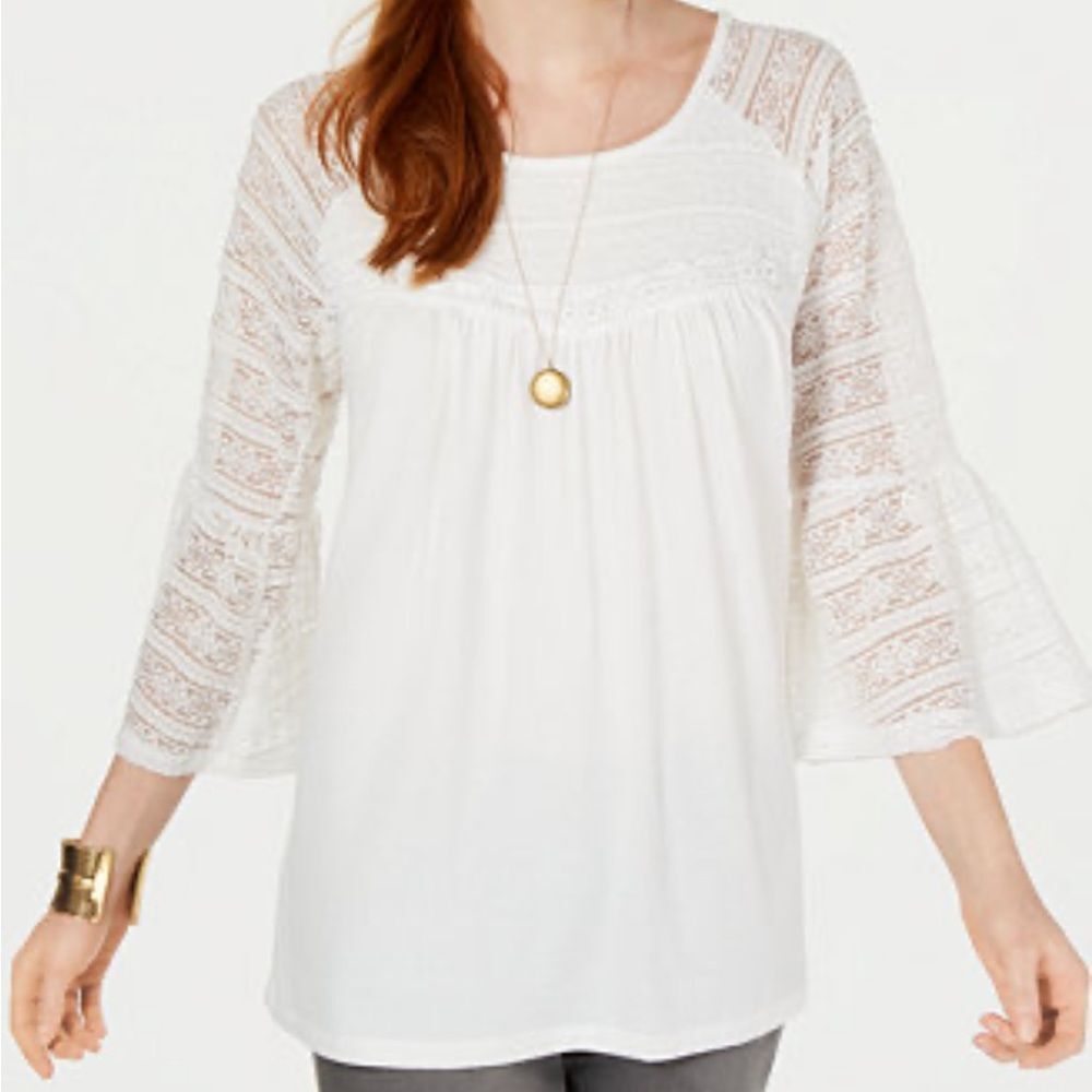 Style & Co. White Bell Sleeves Lace Blouse New